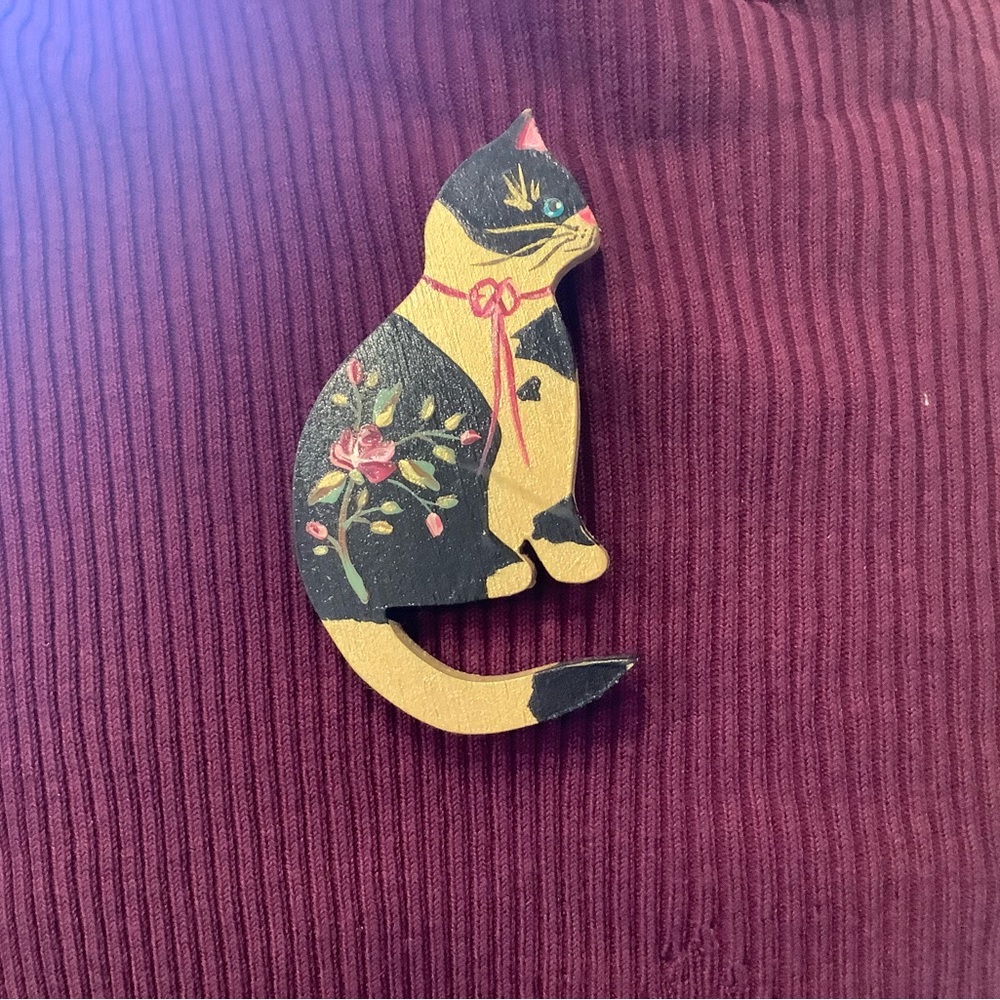 Wooden Cat Pin